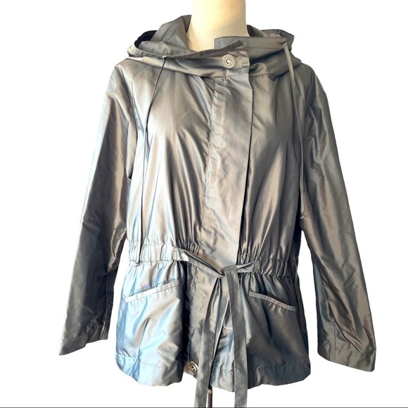 Teenflo Sz.14 silver lightweight belted front zip jacket glamcore cybercore - Picture 1 of 11